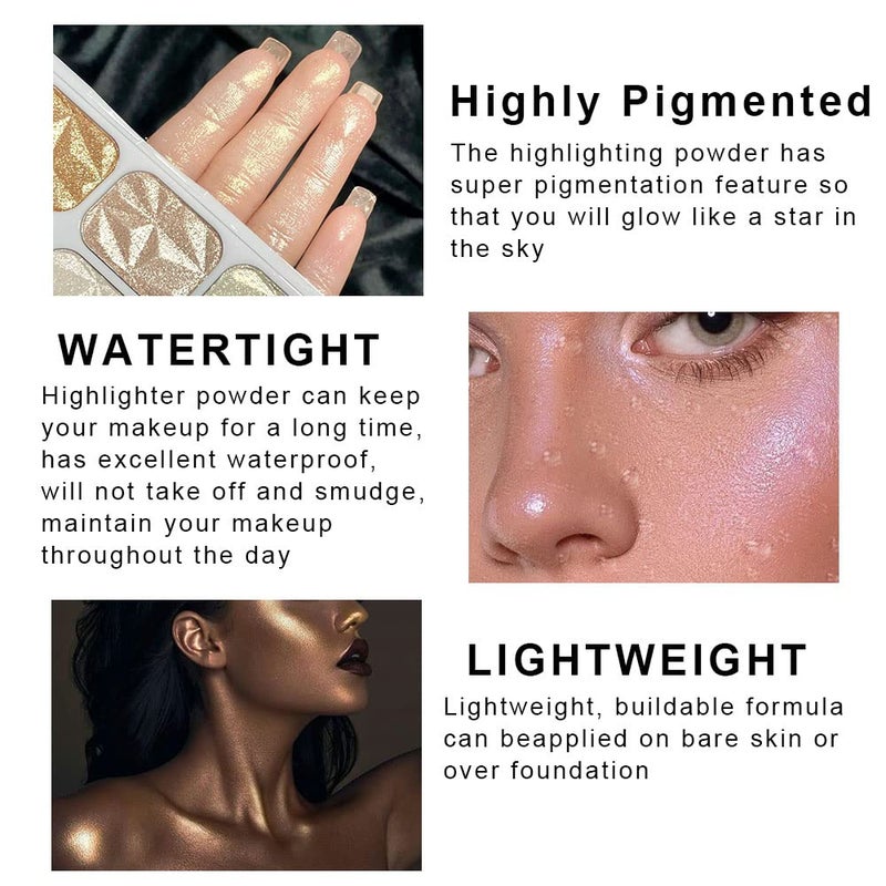 evpct 8 Colors Highlighter Makeup Palette for Face Highlighters & Luminizers iluminadores de maquillaje profesional Gold Cheek Diamond Shimmer Stick Glitter Contour Bronzer and Highlighter Palette - Image 5