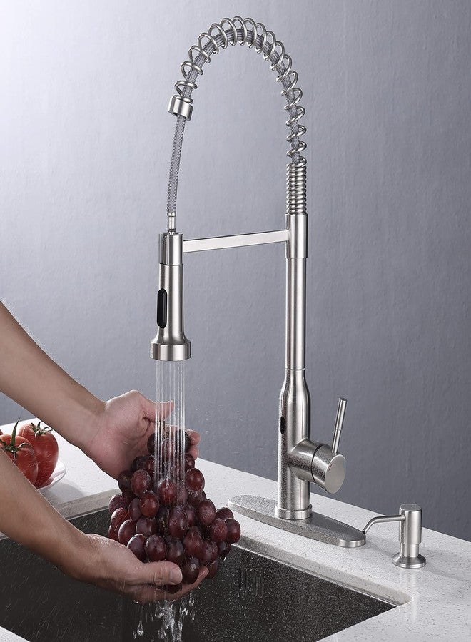 KEER Touchless Kitchen Faucet, Smart Motion Sensor Hands Free Single Handle Spring Kitchen Sink Faucet with Pull Down Sprayer,Brushed Nickel - Image 2