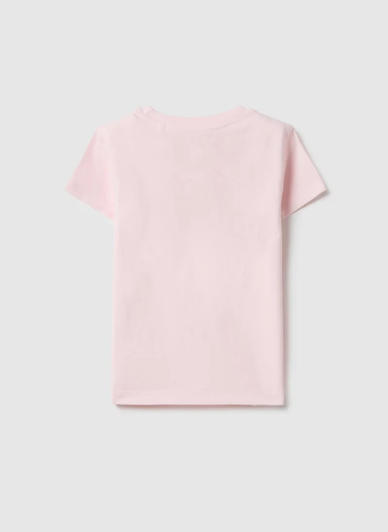 او في اس Ovs Girl'S Pink Cotton Blend T-Shirt Regular Fit With Print
