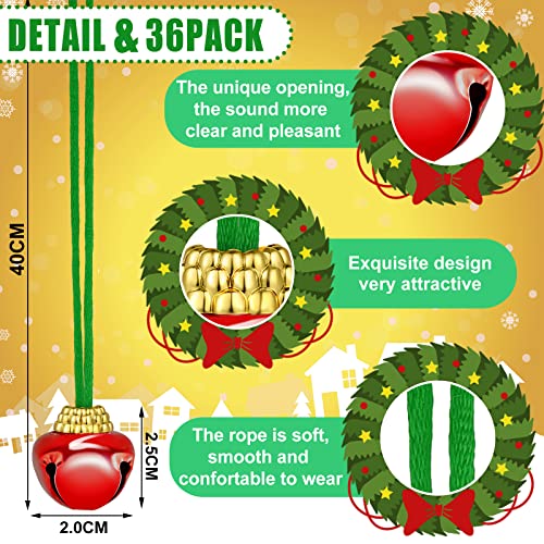 Gejoy 36 Pieces Christmas Jingle Bell Necklaces Bulk Gold Red Green Christmas Holiday Necklaces Decorations with Ribbons for Holiday Xmas Party Favors Accessories Stocking Stuffers - Image 3