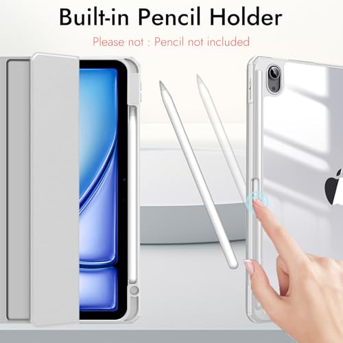 Robustrion Cover for iPad Air 13 inch M4/M3/M2 (2026/2025/2024) Cover Case with [Pencil Holder] [Transparent Back] Hybrid Case Cover for iPad Air 13 inch [Auto Sleep Wake Support] - Grey - Image 3