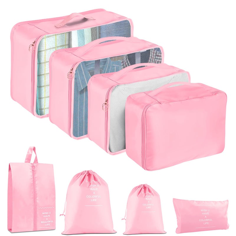YEEYAA Packing Cubes for Travel 8 Set Luggage Organizer Bags for Family Mesh Breathable Travel Packing Cubes for Suitcases Durable Travel Essentials Bags Set Pink 8 Set - Image 2