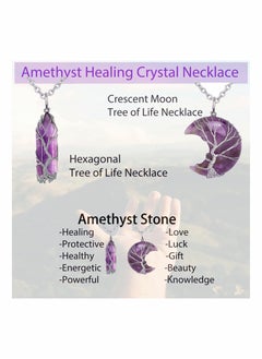 Captaintech Amethyst Healing Crystal Stone Necklace Silver Wire Wrapped Crescent Moon Pendant Crystal Necklaces for Women Amethyst Jewellery Natural Quartz Crystal Reiki Gemstone Necklace Valentines Gift  - Image 2