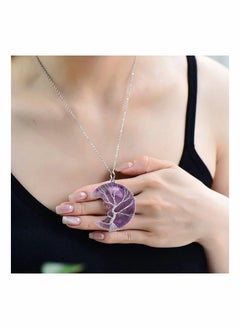 Captaintech Amethyst Healing Crystal Stone Necklace Silver Wire Wrapped Crescent Moon Pendant Crystal Necklaces for Women Amethyst Jewellery Natural Quartz Crystal Reiki Gemstone Necklace Valentines Gift  - Image 5