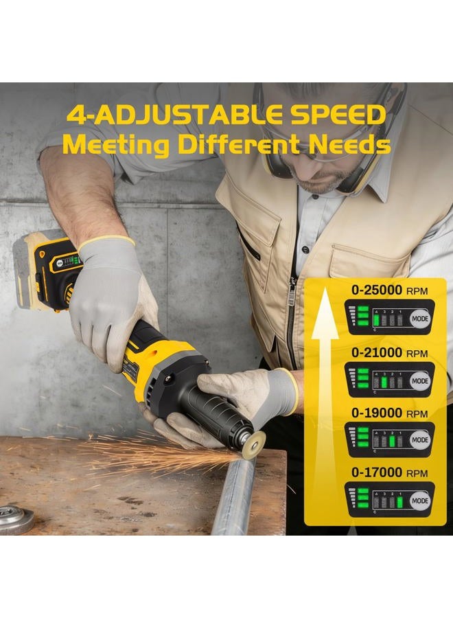 BDJHMP Cordless Die Grinders, Up to 25000RPM Brushless Motor, 1/4" Collet for Polishing, Cutting, Rust Removal, Deburring, Weld Spot Trimming(Tool Only) (Yellow for Dewalt 20v Battery) - Image 3