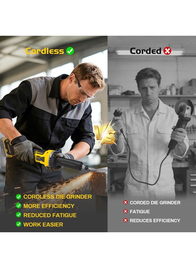 BDJHMP Cordless Die Grinders, Up to 25000RPM Brushless Motor, 1/4" Collet for Polishing, Cutting, Rust Removal, Deburring, Weld Spot Trimming(Tool Only) (Yellow for Dewalt 20v Battery) - Image 4
