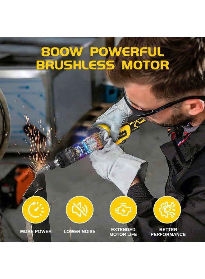 BDJHMP Cordless Die Grinders, Up to 25000RPM Brushless Motor, 1/4" Collet for Polishing, Cutting, Rust Removal, Deburring, Weld Spot Trimming(Tool Only) (Yellow for Dewalt 20v Battery) - Image 2