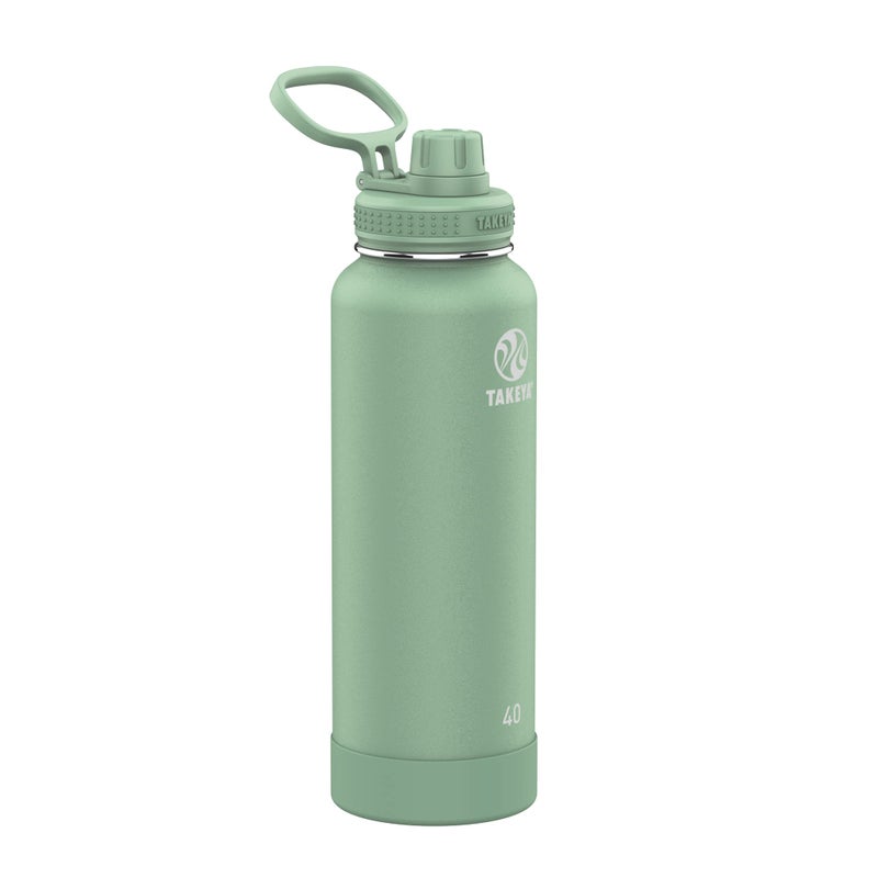 Takeya Actives Water Bottle with Spout Lid - Bottle with Double Stainless Steel Insulation - Dishwasher Safe & BPA-Free - Bottle with Spout Lid & Removable Bumper - 40 oz, Cucumber - Image 1