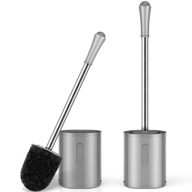AONEZ Toilet Brush and Holder Set, 2 Pack with Stainless Steel Handle Toilet Bowl Brush, Compact Toilet Scrubber Brush for Deep Cleaning Bathroom Restroom, Easy to Assemble-Grey - Image 1