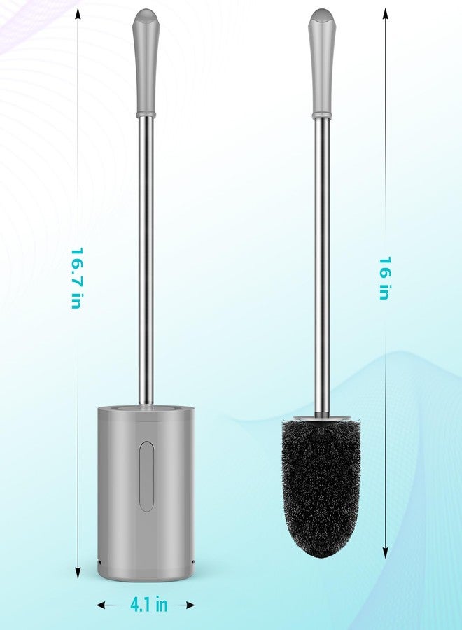 AONEZ Toilet Brush and Holder Set, 2 Pack with Stainless Steel Handle Toilet Bowl Brush, Compact Toilet Scrubber Brush for Deep Cleaning Bathroom Restroom, Easy to Assemble-Grey - Image 2
