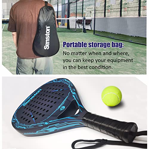 Senston Paddle Tennis Racket Carbon-Fiber Surface with EVA Memory Flex-Foam Core - Padel Racket with Carry Bag and Balls for Pop Tennis Beach Tennis. (Blue+Blue) - Image 5