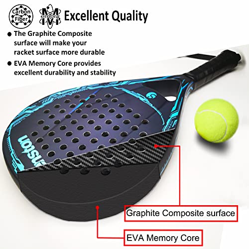 Senston Paddle Tennis Racket Carbon-Fiber Surface with EVA Memory Flex-Foam Core - Padel Racket with Carry Bag and Balls for Pop Tennis Beach Tennis. (Blue+Blue) - Image 3