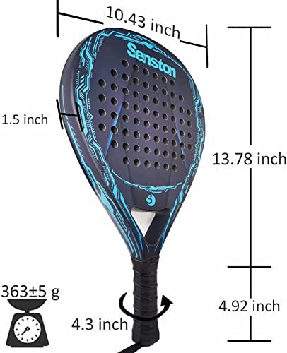 Senston Paddle Tennis Racket Carbon-Fiber Surface with EVA Memory Flex-Foam Core - Padel Racket with Carry Bag and Balls for Pop Tennis Beach Tennis. (Blue+Blue) - Image 2