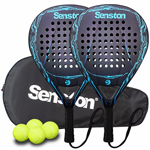 Senston Paddle Tennis Racket Carbon-Fiber Surface with EVA Memory Flex-Foam Core - Padel Racket with Carry Bag and Balls for Pop Tennis Beach Tennis. (Blue+Blue) - Image 1