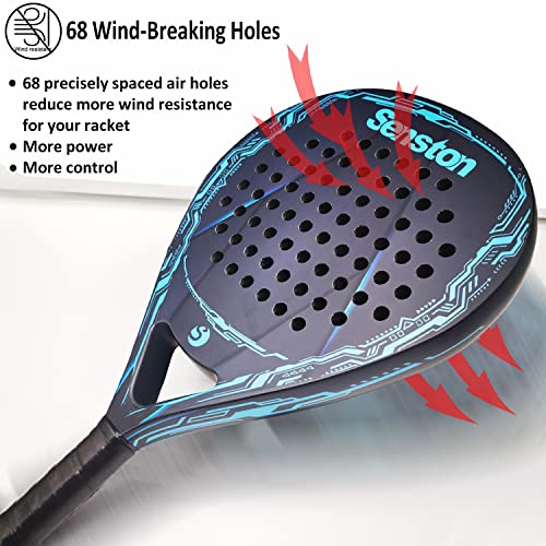 Senston Paddle Tennis Racket Carbon-Fiber Surface with EVA Memory Flex-Foam Core - Padel Racket with Carry Bag and Balls for Pop Tennis Beach Tennis. (Blue+Blue) - Image 4