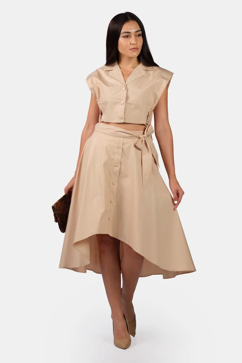 فيرجيو Solid Cotton Popper Detail Cropped Vest for Women