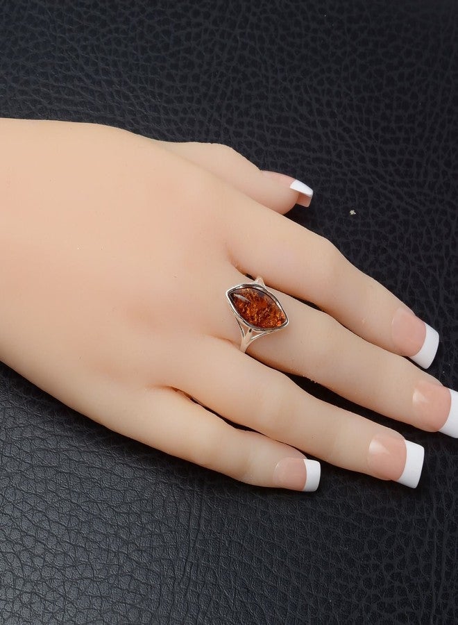 HolidayGiftShops Sterling Silver and Baltic Honey Marquise Cut Amber Ring - Image 2