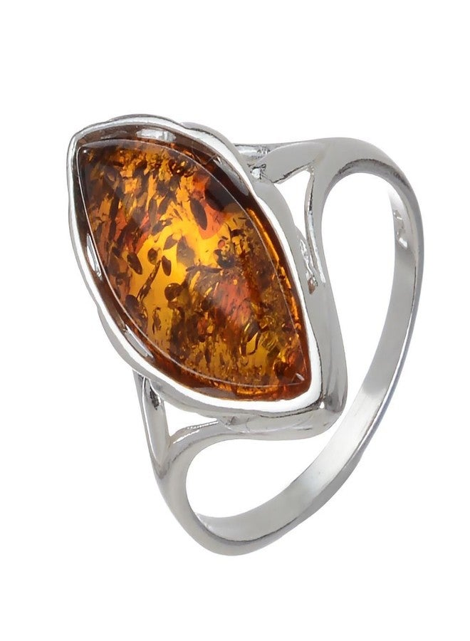 HolidayGiftShops Sterling Silver and Baltic Honey Marquise Cut Amber Ring - Image 1