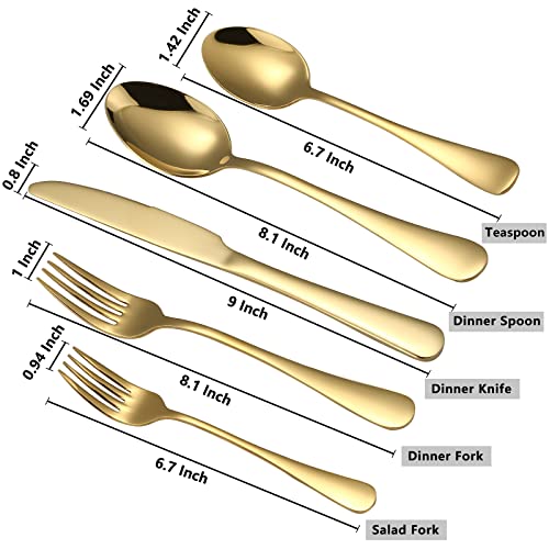 Briout Gold Silverware Set, 20 Piece Golden Cutlery Set Service for 4, Stainless Steel Flatware Set Include Spoons Forks Knives Tableware Utensil Set for Kitchen Home Restaurant, Shiny Gold Polished - Image 3