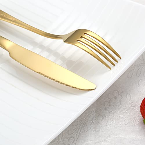 Briout Gold Silverware Set, 20 Piece Golden Cutlery Set Service for 4, Stainless Steel Flatware Set Include Spoons Forks Knives Tableware Utensil Set for Kitchen Home Restaurant, Shiny Gold Polished - Image 5
