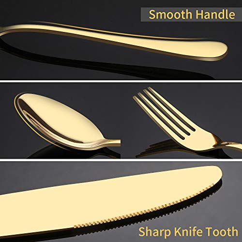 Briout Gold Silverware Set, 20 Piece Golden Cutlery Set Service for 4, Stainless Steel Flatware Set Include Spoons Forks Knives Tableware Utensil Set for Kitchen Home Restaurant, Shiny Gold Polished - Image 4