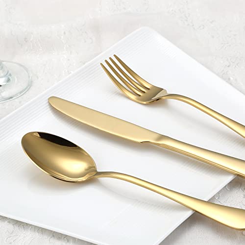 Briout Gold Silverware Set, 20 Piece Golden Cutlery Set Service for 4, Stainless Steel Flatware Set Include Spoons Forks Knives Tableware Utensil Set for Kitchen Home Restaurant, Shiny Gold Polished - Image 2
