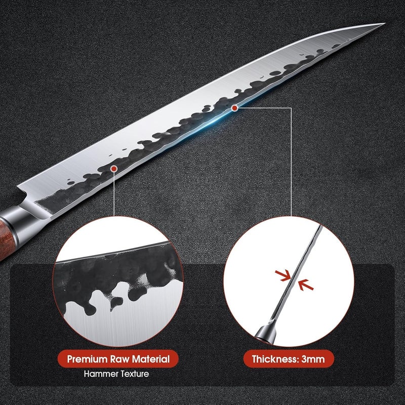 Huusk Knives Japanese Brisket Slicing Knife, 10" Premium High-Carbon Butcher Breaking Knife Hand Forged Long Meat Trimming Carving Knives for Turkey Slicing Meat Rib Roast BBQ, Christmas Gifts for Men - Image 5