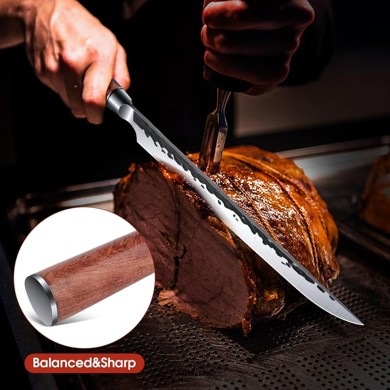 Huusk Knives Japanese Brisket Slicing Knife, 10" Premium High-Carbon Butcher Breaking Knife Hand Forged Long Meat Trimming Carving Knives for Turkey Slicing Meat Rib Roast BBQ, Christmas Gifts for Men - Image 4