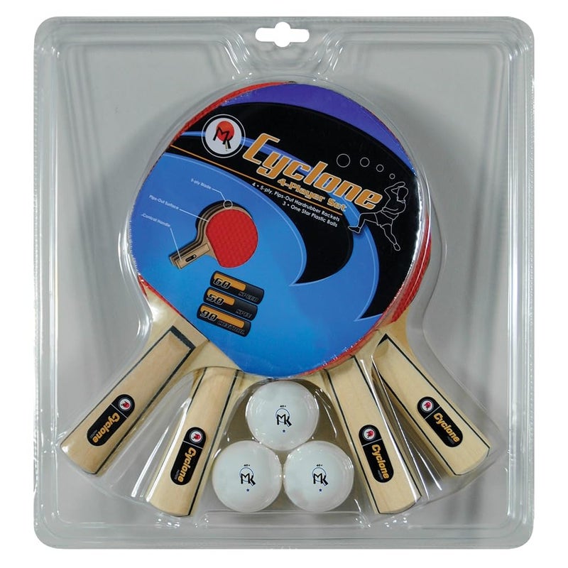 Martin Kilpatrick Cyclone Shakehand Table Tennis 4Player Set PipsOut Surface with No Sponge Offers Limited Speed Spin with Great Control Recommended for Beginning Level Players - Image 2