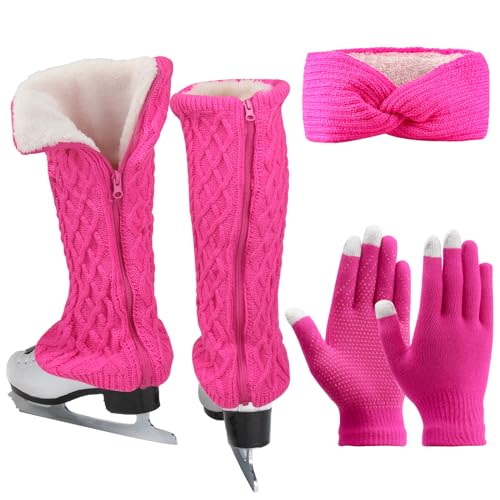 Ultrafun Figure Skating Leg Warmers Gloves Headband Set Fleece Zipper Skating Leg Warmers Socks Skating Accessories Equipment (Long-Rose red) - Image 1