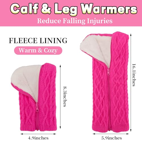 Ultrafun Figure Skating Leg Warmers Gloves Headband Set Fleece Zipper Skating Leg Warmers Socks Skating Accessories Equipment (Long-Rose red) - Image 2