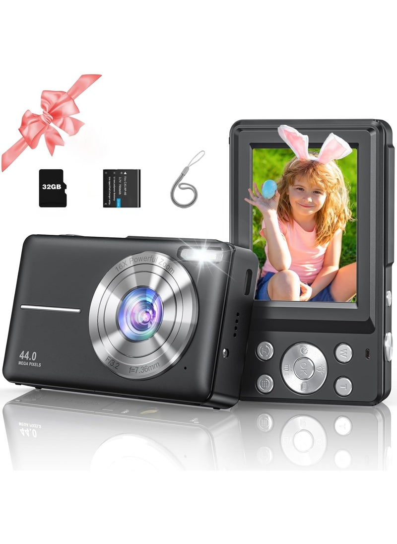 Generic Digital Camera, FHD 1080P Kids Camera 44MP Point and Shoot Digital Cameras with 32GB SD Card, 16X Zoom, One Batteries, Lanyard, Compact Small Camera for Kids Boys Girls  - Image 1