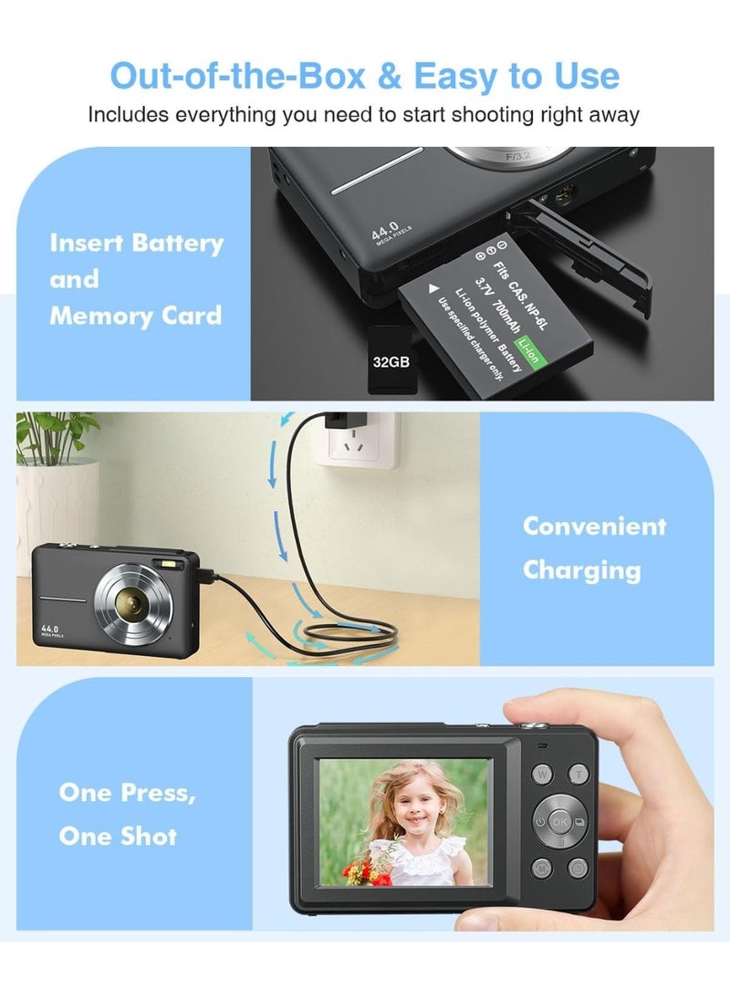 Generic Digital Camera, FHD 1080P Kids Camera 44MP Point and Shoot Digital Cameras with 32GB SD Card, 16X Zoom, One Batteries, Lanyard, Compact Small Camera for Kids Boys Girls  - Image 5