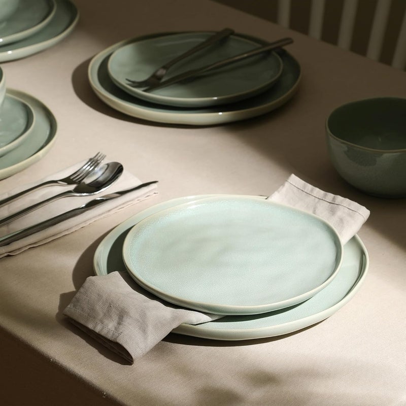 Stone Lain Mirella 4Piece Dinner Plate Set Stoneware Dishwasher and Microwave Safe Light Green - Image 4