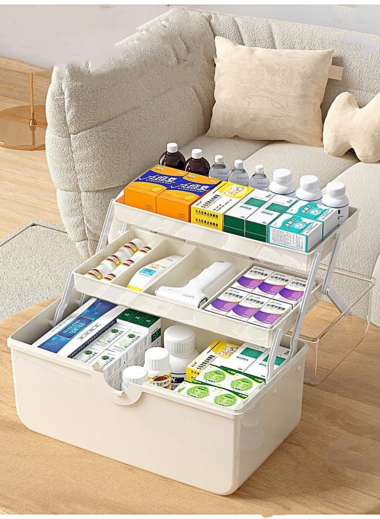 Arabest Medicine Box Plastic Medicine Storage Box Family Emergency Kit Medical Kit 3 Layers Home First Aid Box Child Proof Medicine Box Organizer Pill Case with Compartments and Handle - Image 1