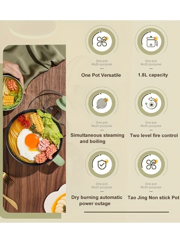والالا طباخ كهربائي سعة 1.8 لتر، وعاء ساخن كهربائي صغير غير لاصق، طباخ سفر محمول، طباخ نودلز سريع، لحساء الرامن المغلي وبيض الشوفان وشوربة شابو شابو وعاء ينضج - Image 4