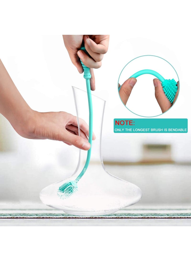 SOLARAE Silicone Bottle Brush Cleaner, 3 Pcs Long Handle Bottle Cleaning Brushes for Narrow Neck Containers, Water Bottles, Thermos, Hydro Flasks, Coffee Mugs, Baby Bottles (Blue) - Image 2