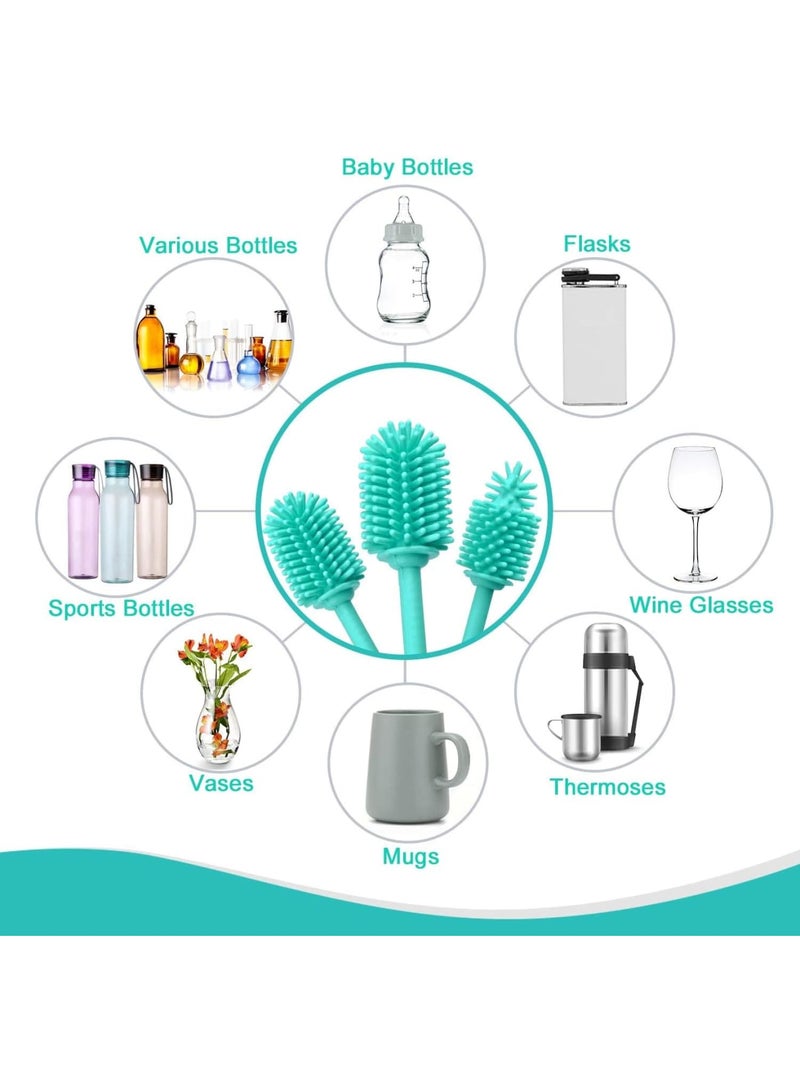 SOLARAE Silicone Bottle Brush Cleaner, 3 Pcs Long Handle Bottle Cleaning Brushes for Narrow Neck Containers, Water Bottles, Thermos, Hydro Flasks, Coffee Mugs, Baby Bottles (Blue) - Image 4