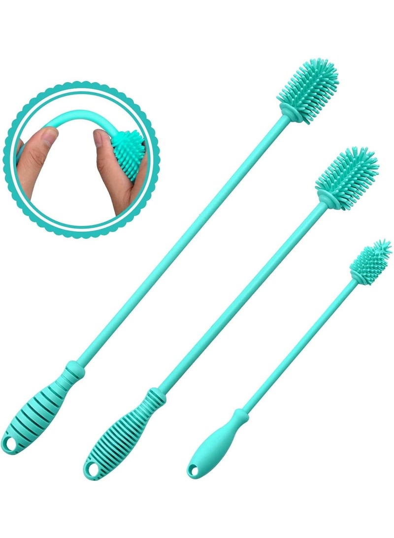 SOLARAE Silicone Bottle Brush Cleaner, 3 Pcs Long Handle Bottle Cleaning Brushes for Narrow Neck Containers, Water Bottles, Thermos, Hydro Flasks, Coffee Mugs, Baby Bottles (Blue) - Image 1