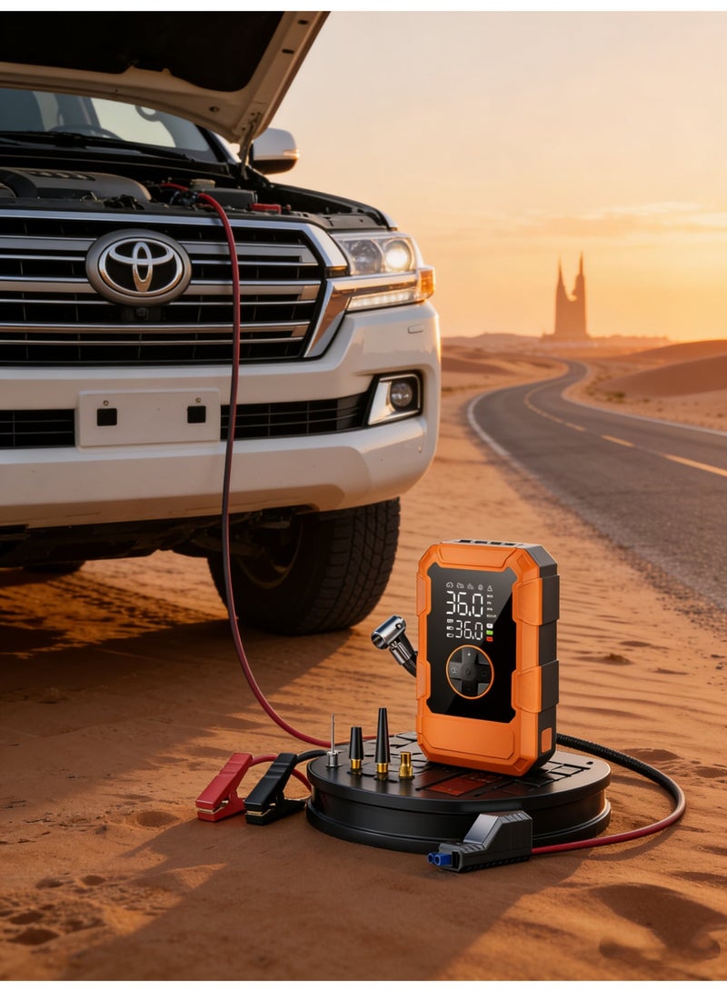 BS Logistics delays, emergency supply | Car jump starter | 20000mAh high capacity | Peak current up to 2500A | Easily starts 12V vehicles (suitable for 8.0L gasoline/6.5L diesel engines) | With 3-mode emergency light and smart clip jumper cable | High-end factory manufacturing | Perfect gift | Equipped with LED display | Flashlight | Power bank and large-capacity storage (including storage bag). - Image 2