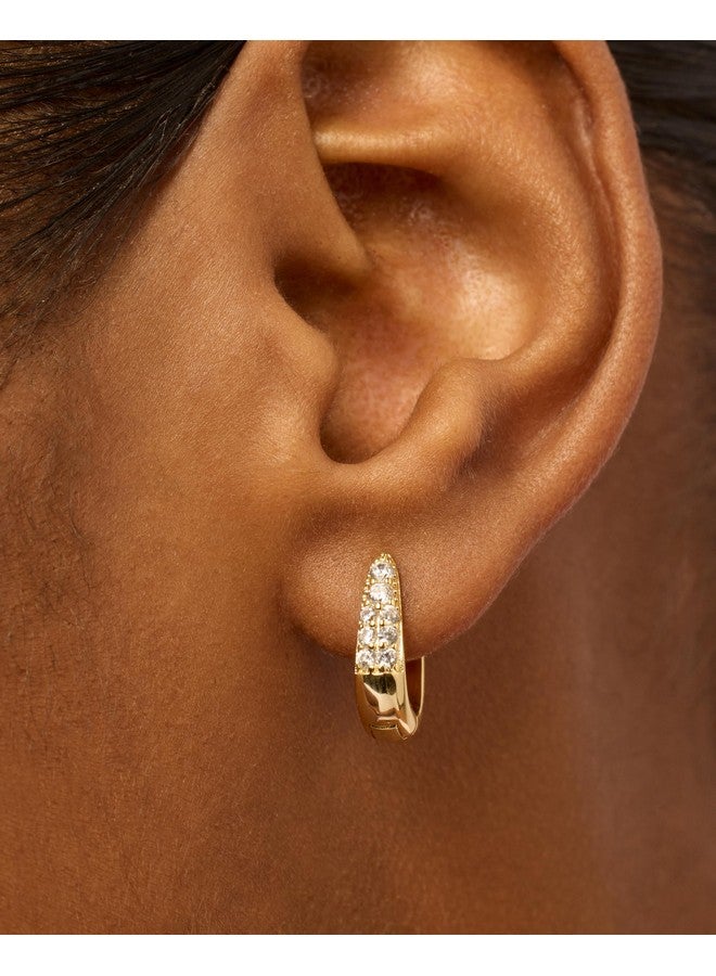 PAVOI 18K Yellow Gold Plated 925 Sterling Silver Posts Cubic Zirconia U Shaped Hoop Earrings | Hypoallergenic Cz Huggie Earrings For Women  - Image 2