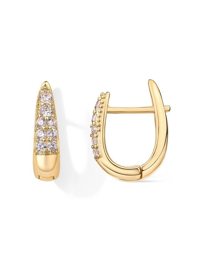 PAVOI 18K Yellow Gold Plated 925 Sterling Silver Posts Cubic Zirconia U Shaped Hoop Earrings | Hypoallergenic Cz Huggie Earrings For Women  - Image 1