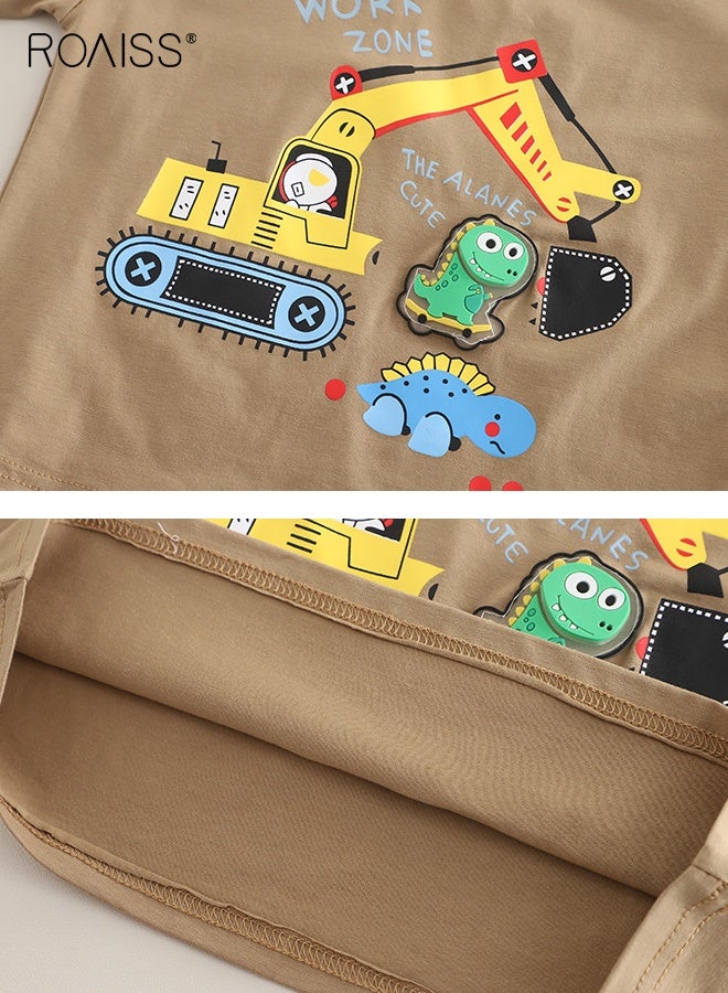 رويس طقم تي شيرت وشورت للصبي الصغير، زي أنيق مكون من قطعتين للأولاد الصغار، زي صيفي مع بلوزة بنقشة ديناصور وشورت بخصر مطاطي، مثالي للارتداء اليومي أو المناسبات المختلفة - Image 3