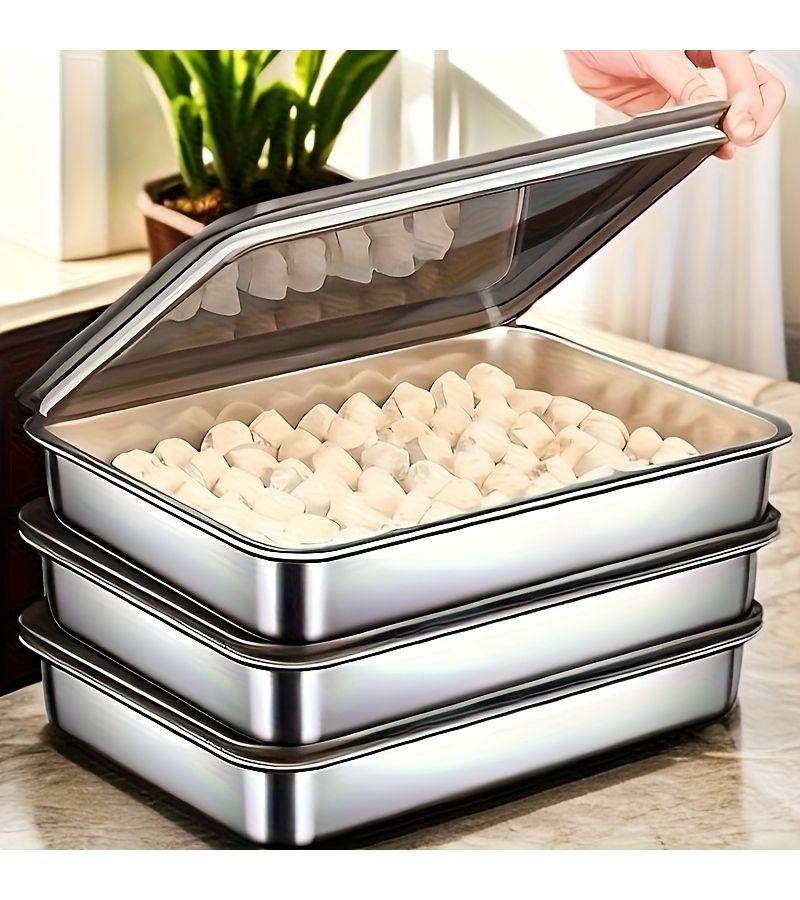 3pcs Large Baking Trays With Lids Silvery Non Stick Easy Clean Rectangle Roast Vegetables Meat Home Restaurant Use - Image 3