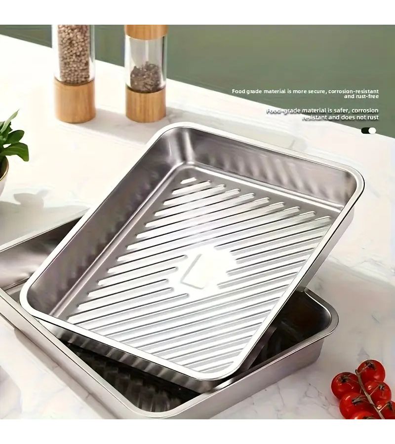 3pcs Large Baking Trays With Lids Silvery Non Stick Easy Clean Rectangle Roast Vegetables Meat Home Restaurant Use - Image 2