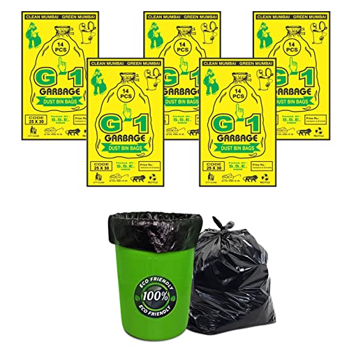 G1 Garbage Bags | Trash Bags | Waste dustbin Bags | 25 X 30 Inches | 5 Packs | 70 Pieces | Large | Black - Image 1