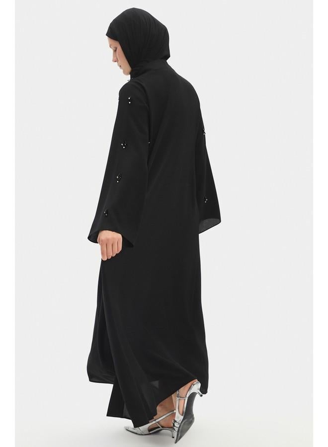 جون عباية نسائية مطرزة بحزام خصر تفصيلي أسود من جوني - Image 4