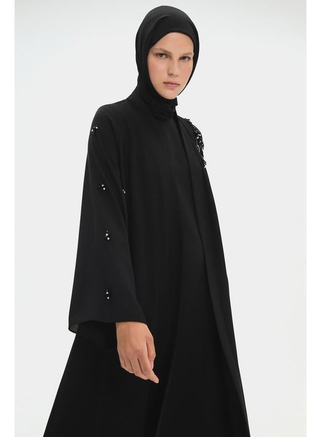 جون عباية نسائية مطرزة بحزام خصر تفصيلي أسود من جوني - Image 3