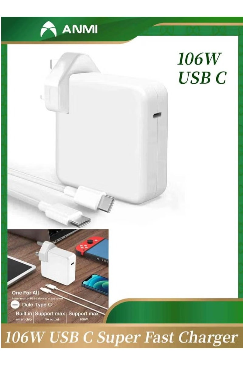 Anmi Anmi MacBook Pro Charger-106W Super Fast Charger,Compatible With MacBook Pro 16, 15, 14, 13 Inch, MacBook Air 13 Inch, Ipad Pro 2021/2020/2019/2018, Included 7.2ft USB C to C Cable - Image 2