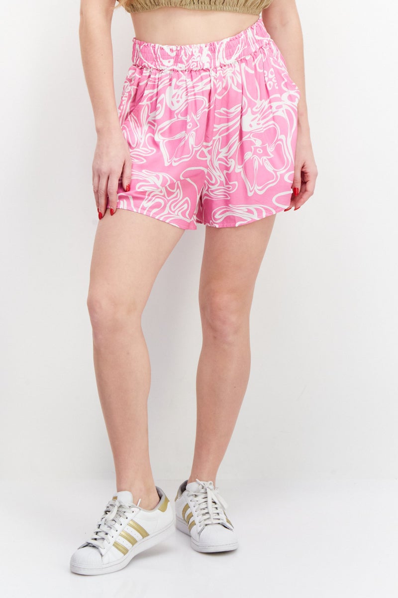 stussy Women Regular Fit Allover Printed Shorts, Pink Combo - Image 1